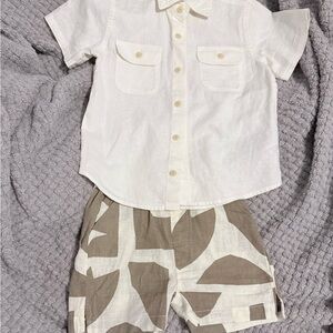 Off- White Linen Shirt and Patterned Shorts